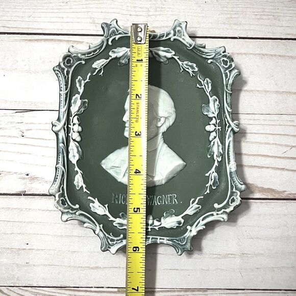 Antique German Shafer & Vater Jasperware Bisque Richard Wagner Cameo Wall Plaque - Picture 3 of 5